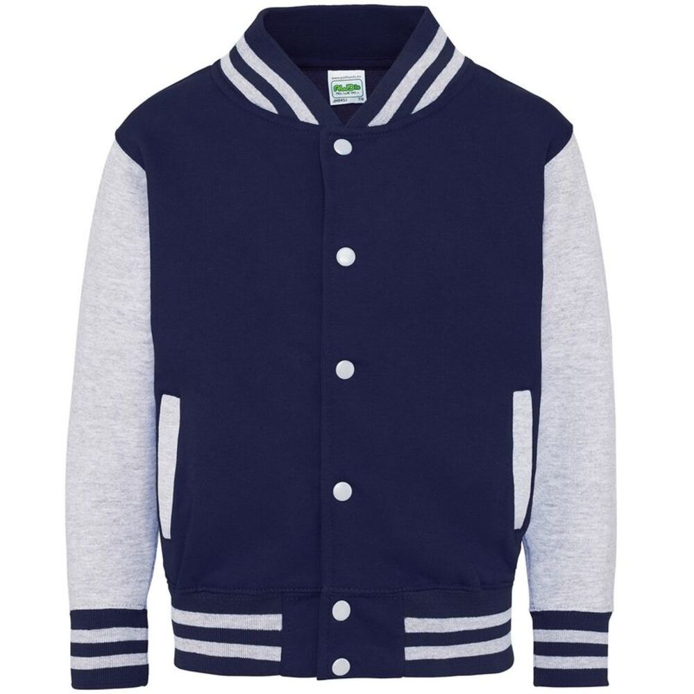 Awdis Childrens/Kids Varsity Jacket / Oxford Navy/Heather Grey
